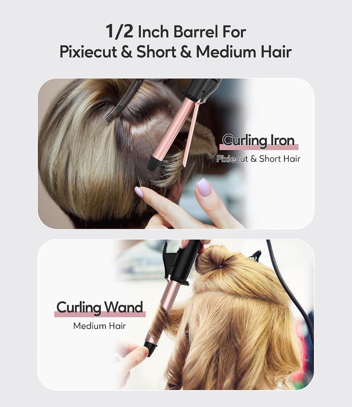 FARERY Mini Curling Iron for Short Hair, 1/2 Inch, Dual Voltage 100-240V