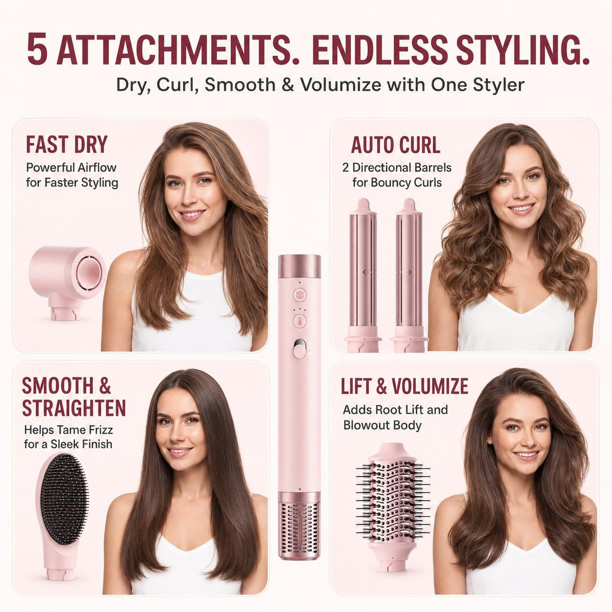 MESCOMB 5 in 1 Hot Air Styler Wrap for Fast Drying, Straightening,Curling