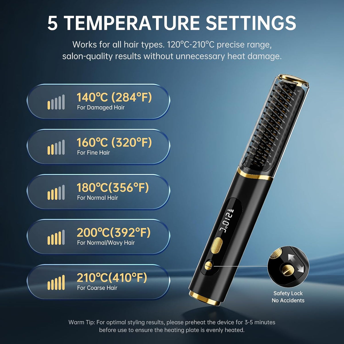 Cordless Hair Straightener Brush, Negative Ionic Hot Comb for Women Travel
