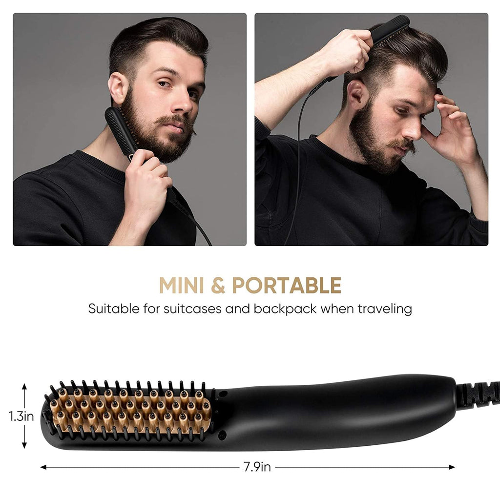 VOVO Beard Straightener Comb Upgrade Professional 2 in 1 Men's Beard Straightening Heated Hair Straightening Brush Portable Anti-Burn 6 Temperature Adjustable with LED Display for Home and Travel