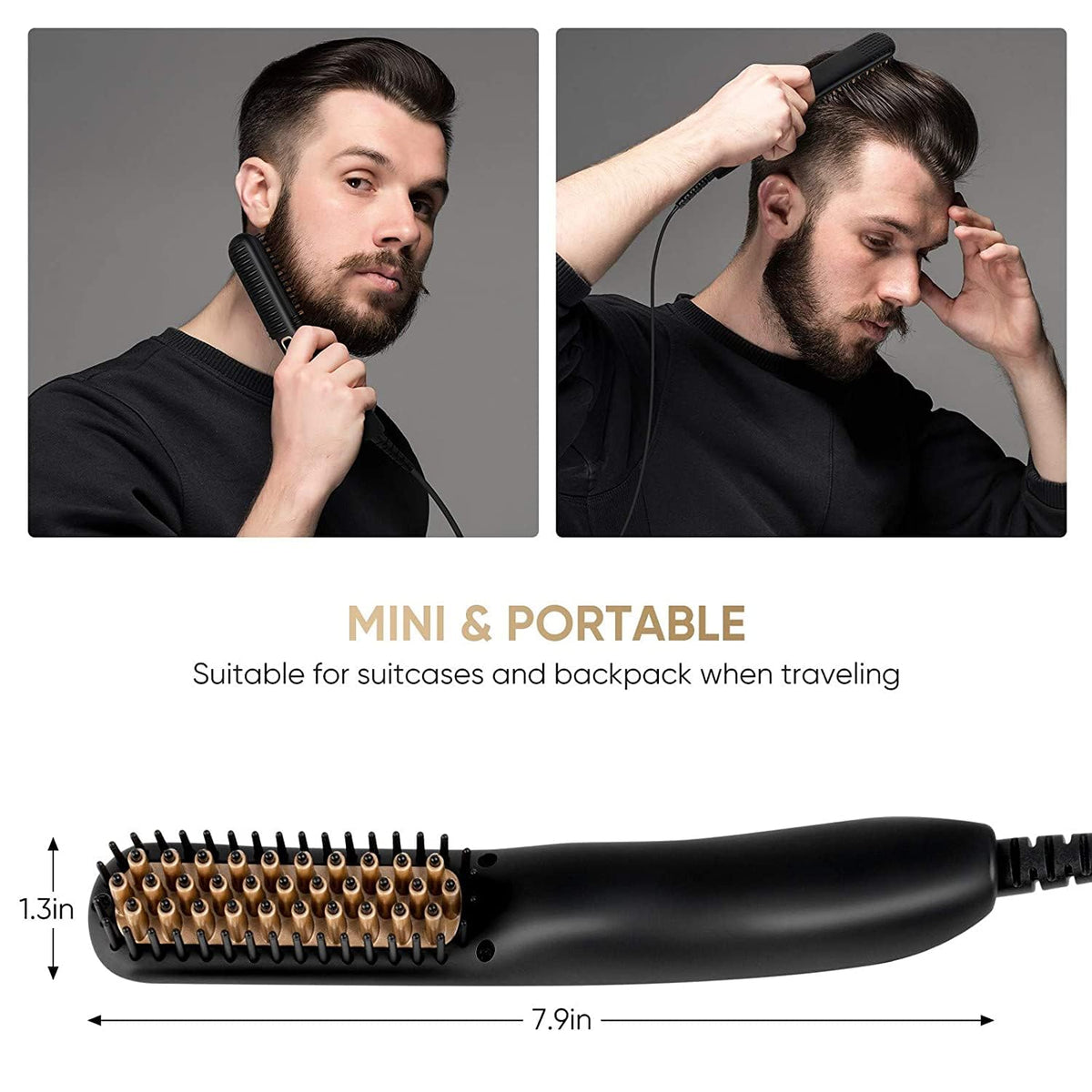 VOVO Beard Straightener Comb Upgrade Professional 2 in 1 Men's Beard Straightening Heated Hair Straightening Brush Portable Anti-Burn 6 Temperature Adjustable with LED Display for Home and Travel