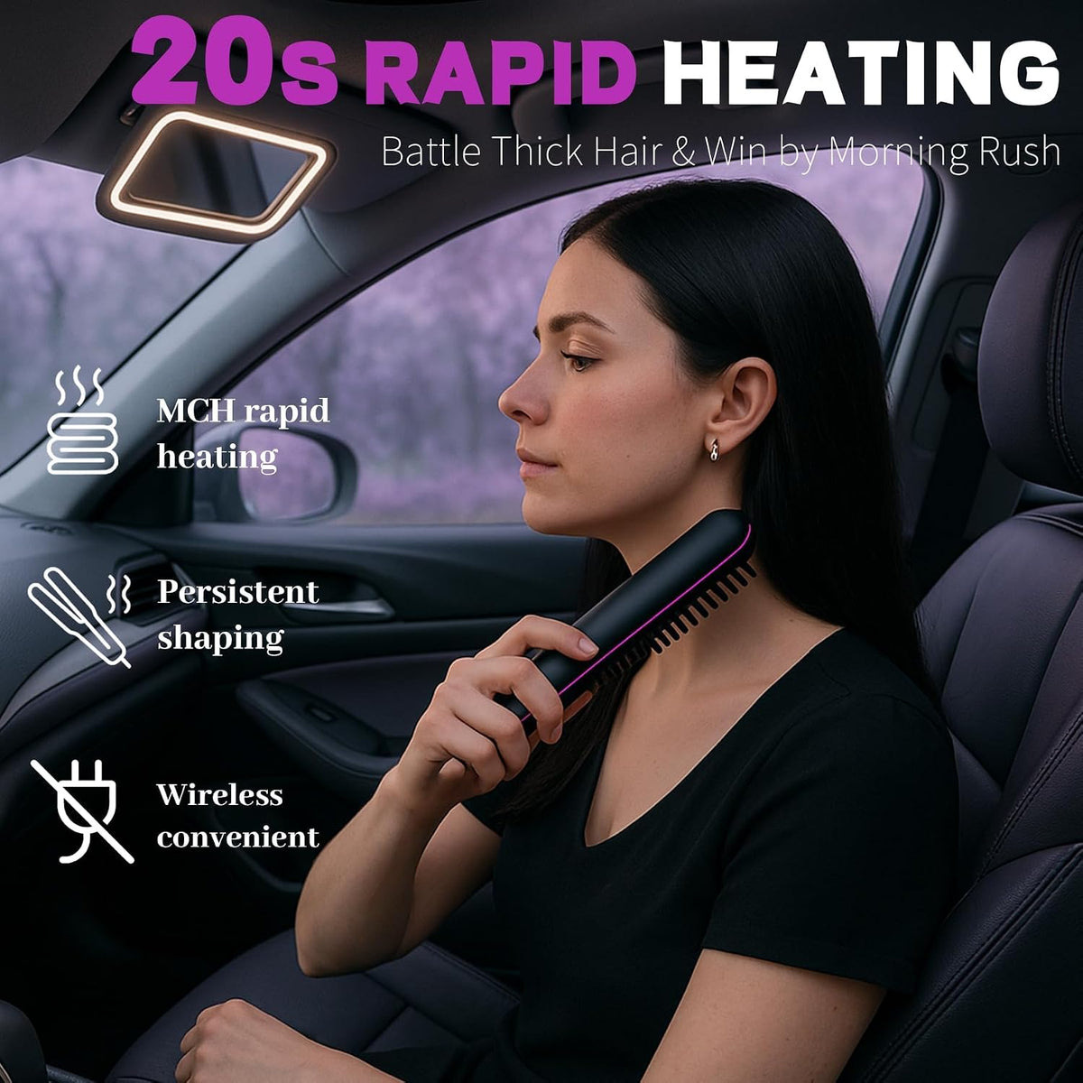 2026 Portable Straightener Brush for Travel, Cordless Hair Straightener Comb for Women,Fast Heating Hair Straightener with LCD Temperature Display, Travel Gift
