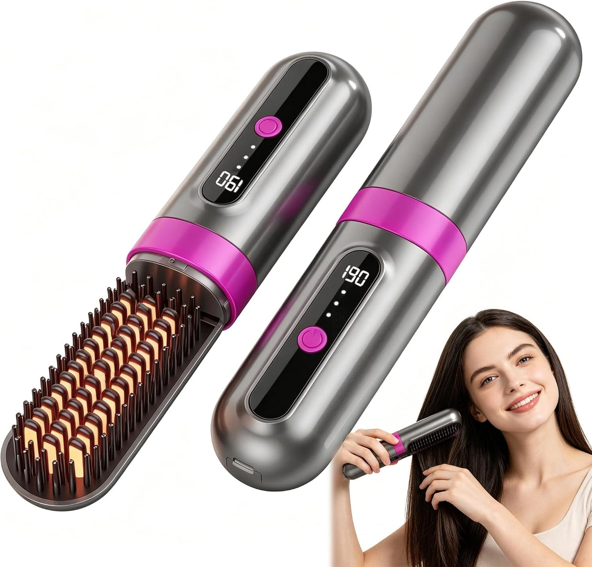 Go Brush Pro 2026 Upgraded Cordless Hair Straightener Brush, Ionic Anti-Frizz, MCH Fast Heating, Anti-Scald, 3 Heat Levels, 4000mAh Type-C Fast Charging, Portable Travel Styling Tool for Women