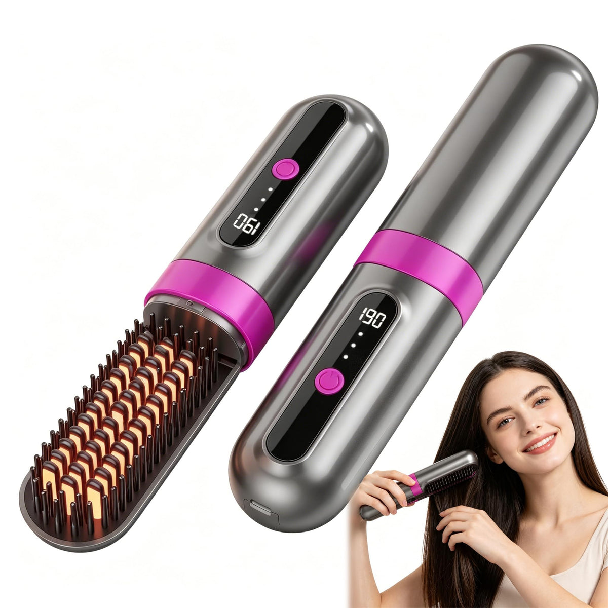 Go Brush Pro 2026 Upgraded Cordless Hair Straightener Brush, Ionic Anti-Frizz, MCH Fast Heating, Anti-Scald, 3 Heat Levels, 4000mAh Type-C Fast Charging, Portable Travel Styling Tool for Women