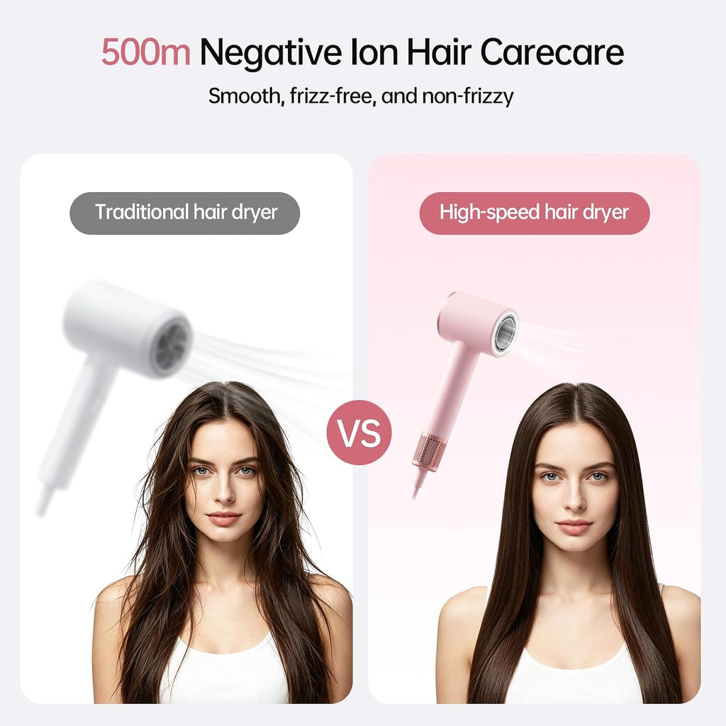 BOWEI High Speed Hair Dryer, 160,000 RPM, Ionic, Magnetic Wall Mount, Pink