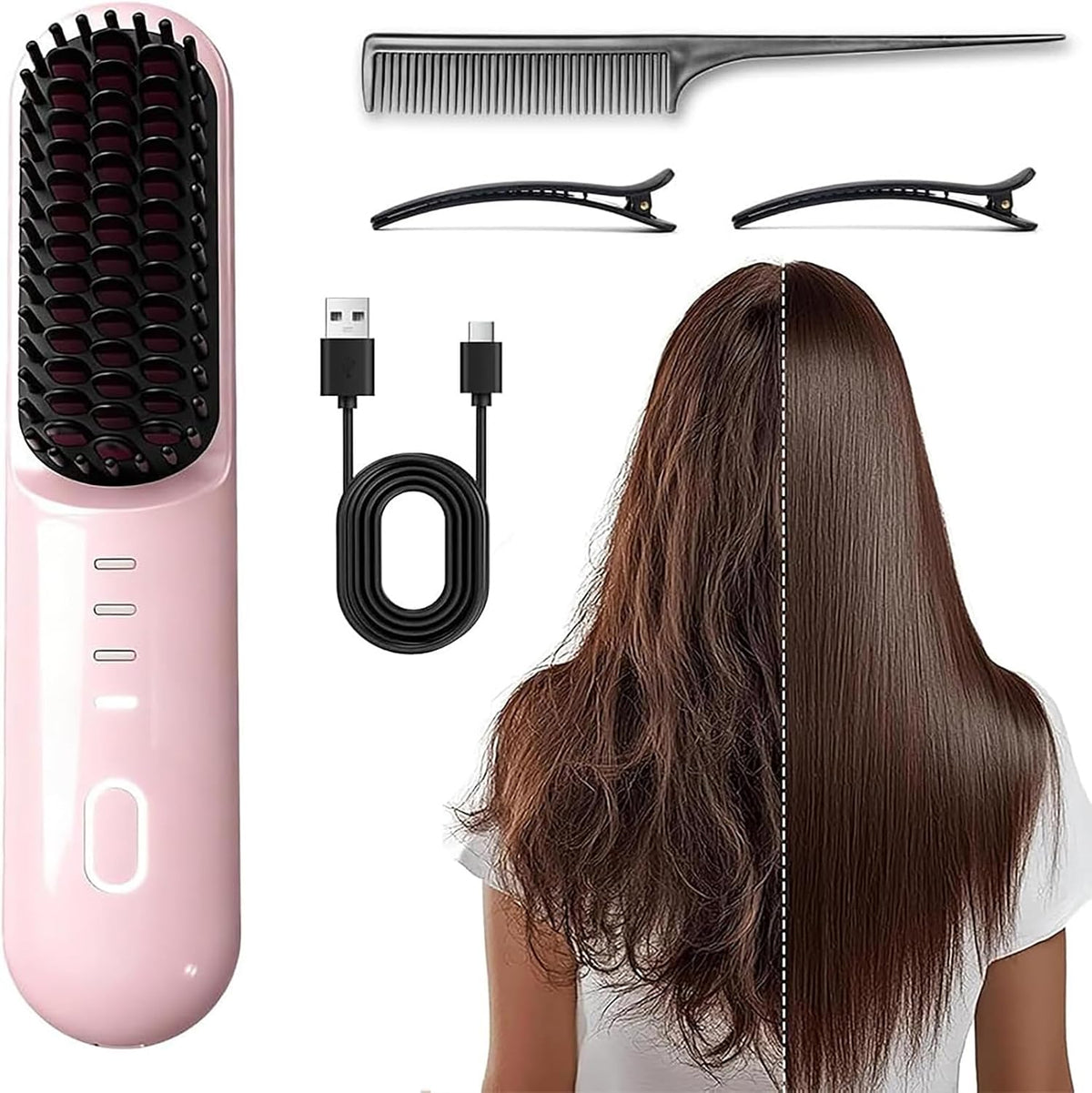 Go Brush - Pro for Short Hair - 2026 Upgraded Cordless Straightening Brush with 30s Fast Heat, 3 Temperature Settings, Ionic & Ceramic Care, 2500mAh USB-C Rechargeable for Frizz-Free Styling