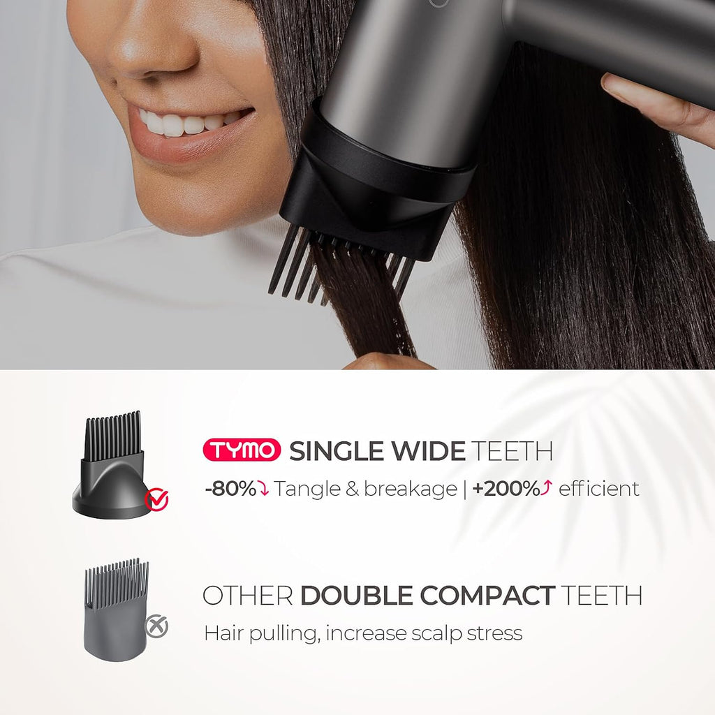TYMO Hair Dryer with Diffuser, 1500W High-Speed Professional AIRHYPE Lite Blow Dryer with Comb for Fast Drying, 110,000RPM Brushless Motor, 200 Million Ionic Hairdryer, 3 Speeds & 4 Temps, Low-Noise