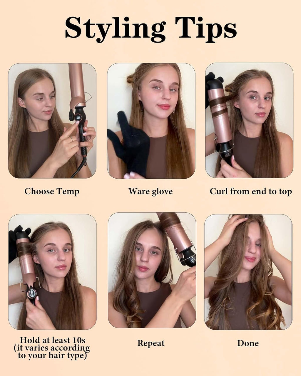 Large Curling Iron 2 Inch, Hair Curling Wand 2 Inch, Dual Voltage, Black