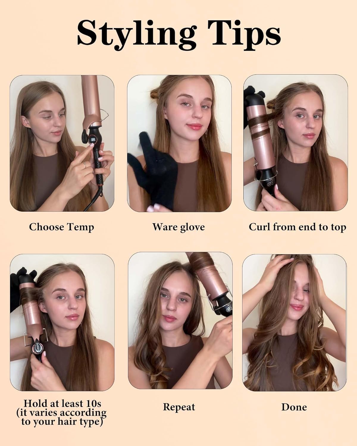 Large Curling Iron 2 Inch, Hair Curling Wand 2 Inch, Dual Voltage, Black