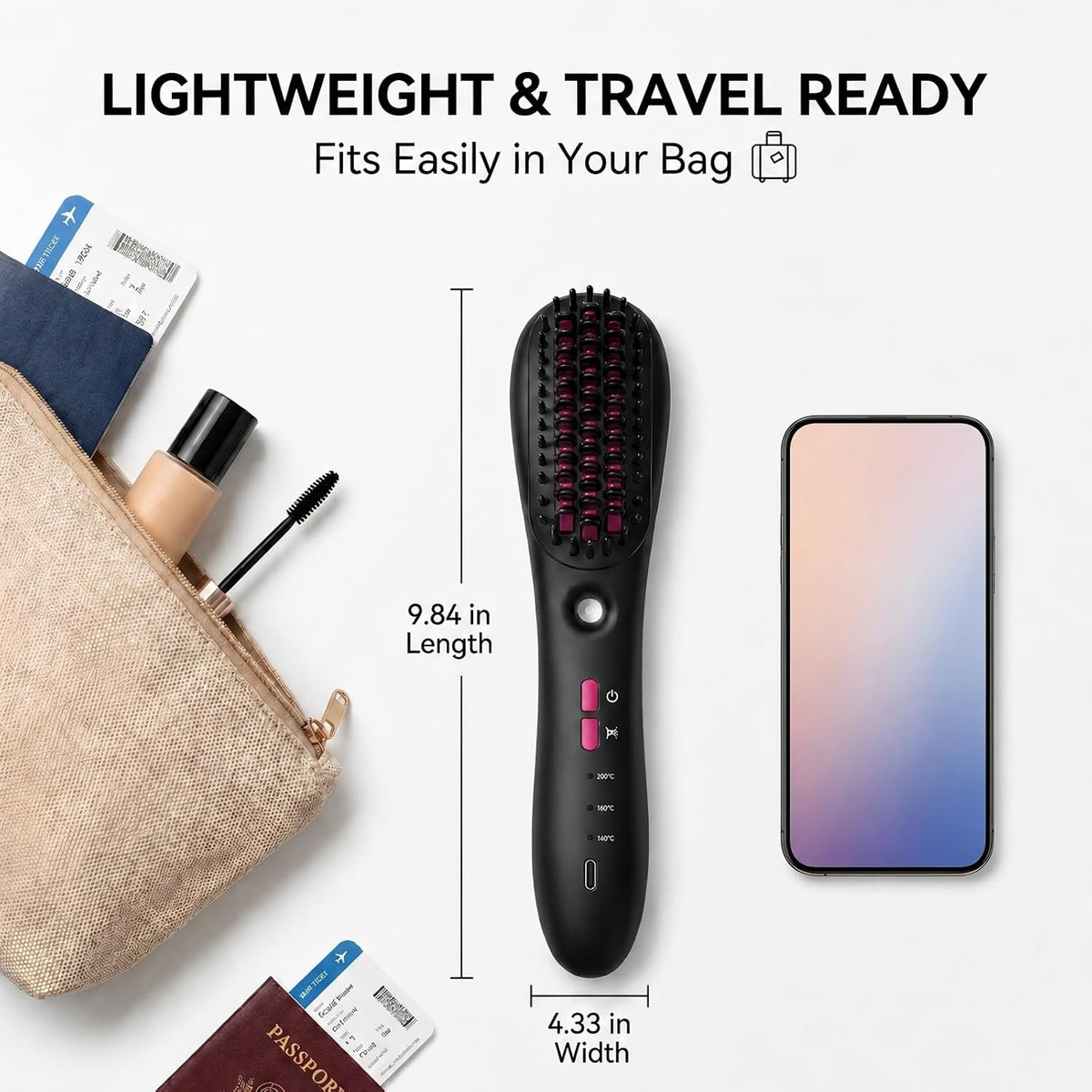 Cordless Mist Straightening Comb Portable Steam Hair Straightener Brush 3 Temp Settings Rechargeable Hydrating Electric Spray Technology All Types with Detangling Style Smart