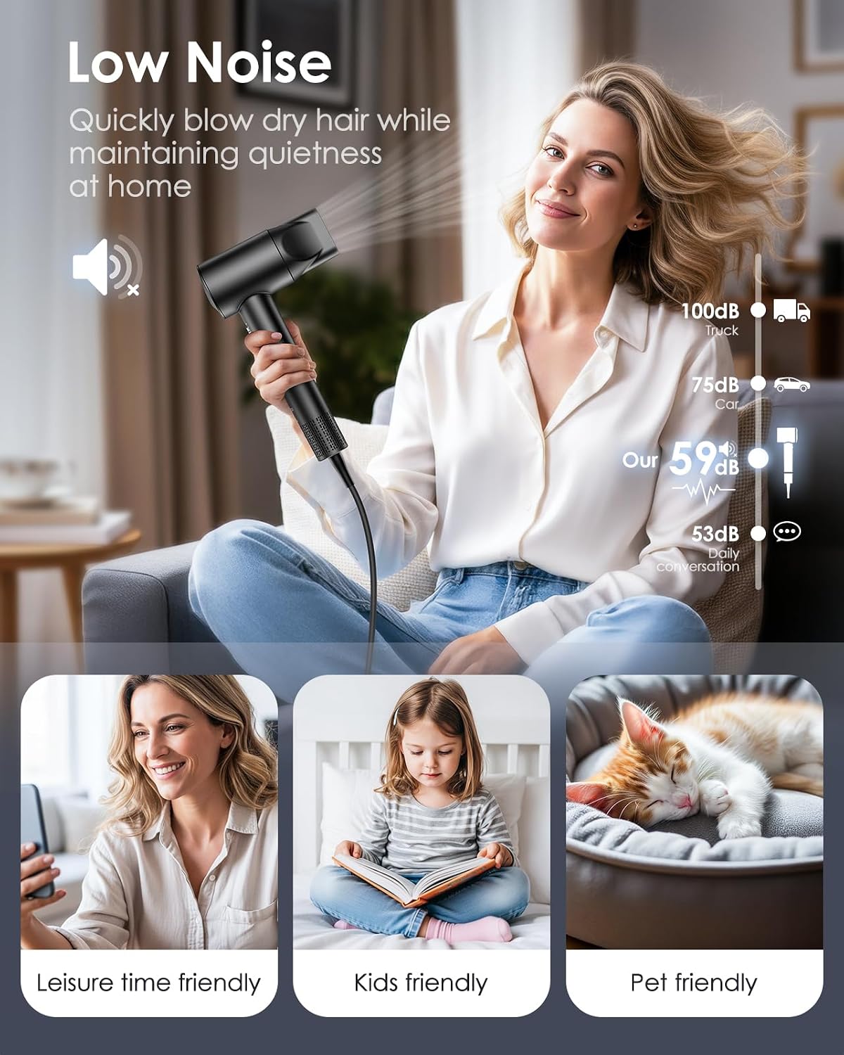 High Speed Hair Dryer, 160,000 RPM Fast Drying Blow Dryer with Diffuser
