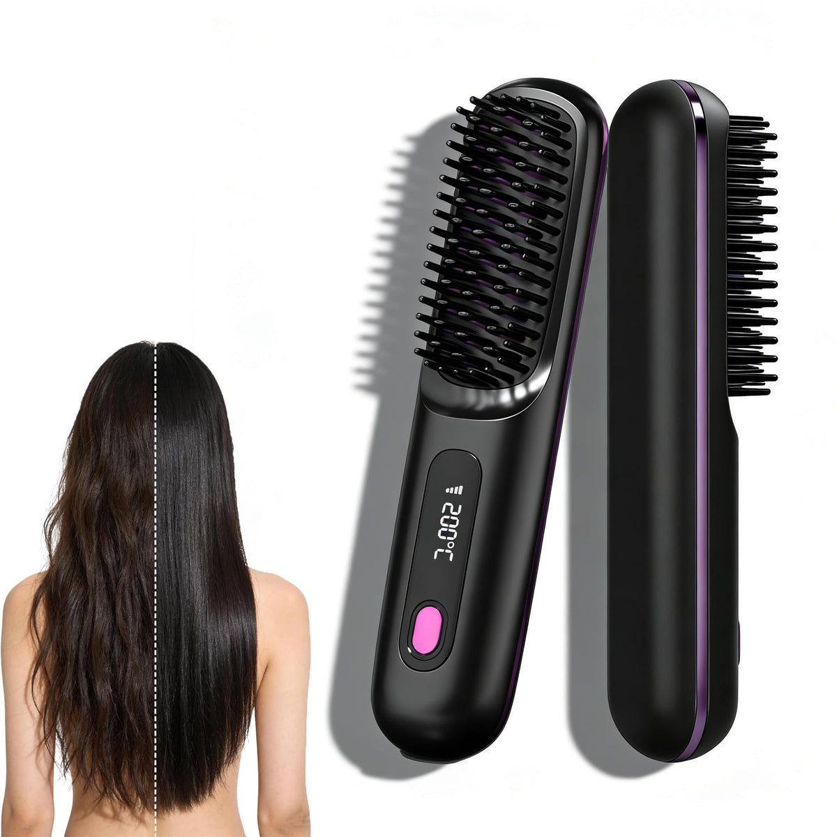 Go Brush Pro 2026 Upgraded Cordless Hair Straightener Brush, Ionic Anti-Frizz, MCH Fast Heating, Anti-Scald, 3 Heat Levels, 4000mAh Type-C Fast Charging, Portable Travel Styling Tool for Women