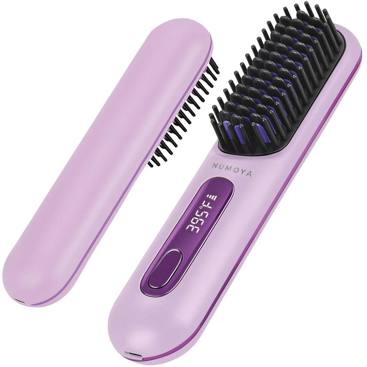 NUMOYA Go Brush Pro Portable Cordless Hair Straightener Brush, Rechargeable MCH Fast Heating for Women Travel (White)