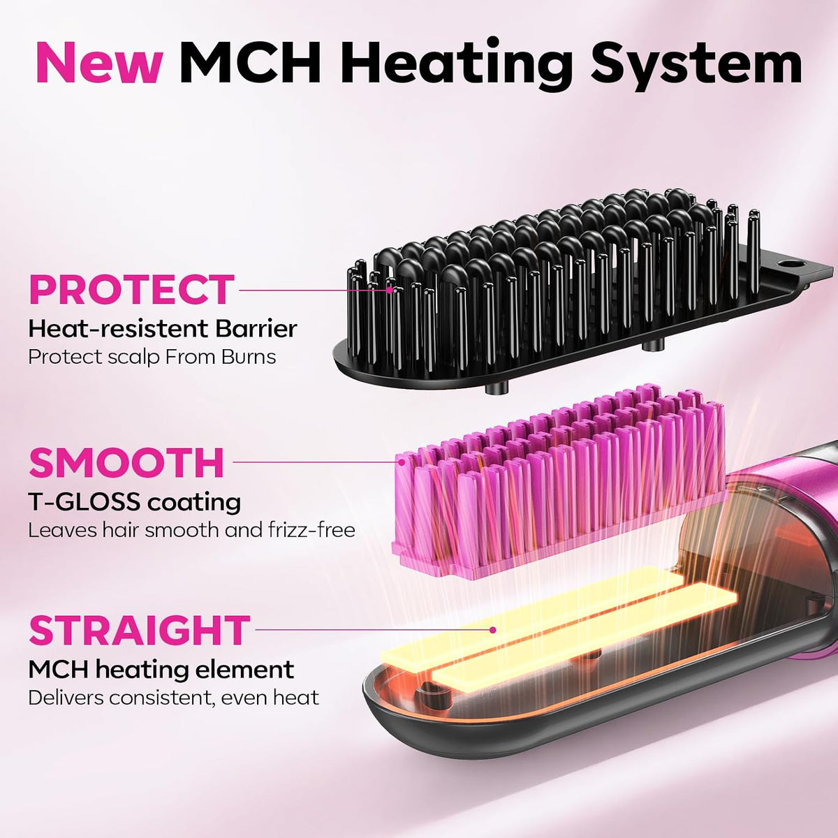 Go Brush Pro 2026 Upgraded Cordless Hair Straightener Brush, Ionic & Anti-Frizz, Ceramic Tourmaline MCH Fast Heating, Anti-Scald, 3 Temp Settings, 4000mAh Type-C Portable Hot Comb for Women