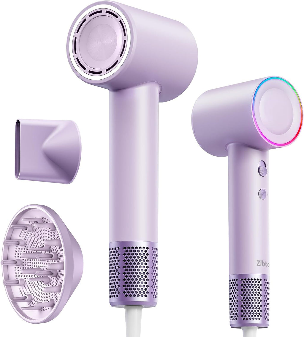 Zibtes High-Speed Hair Dryer with Diffuser, Ionic Blow Dryer (Purple)