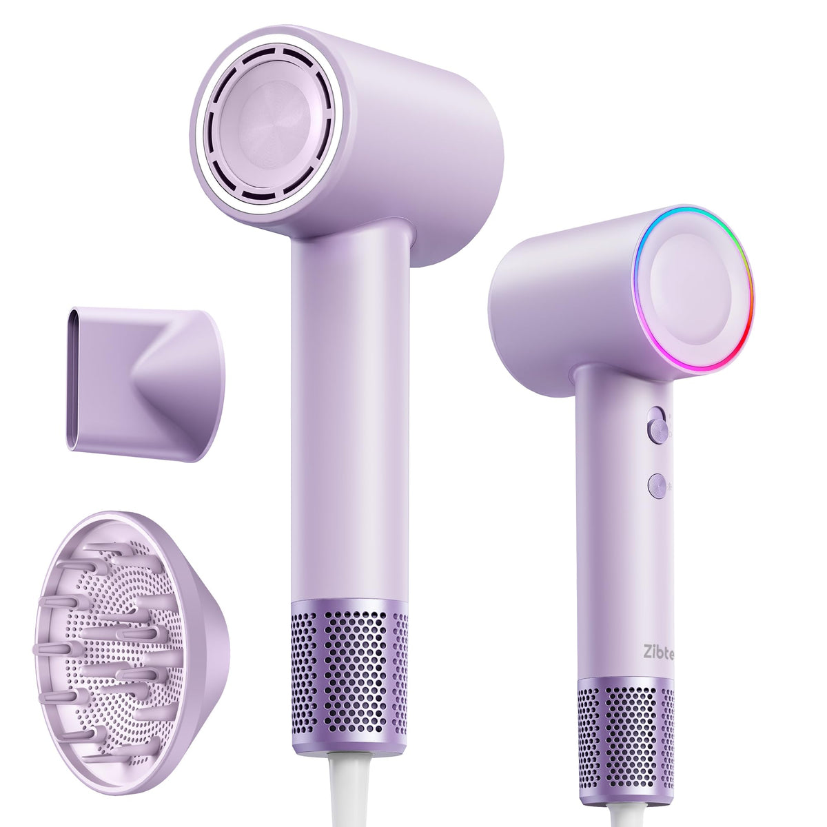 Zibtes High-Speed Hair Dryer with Diffuser, Ionic Blow Dryer (Purple)