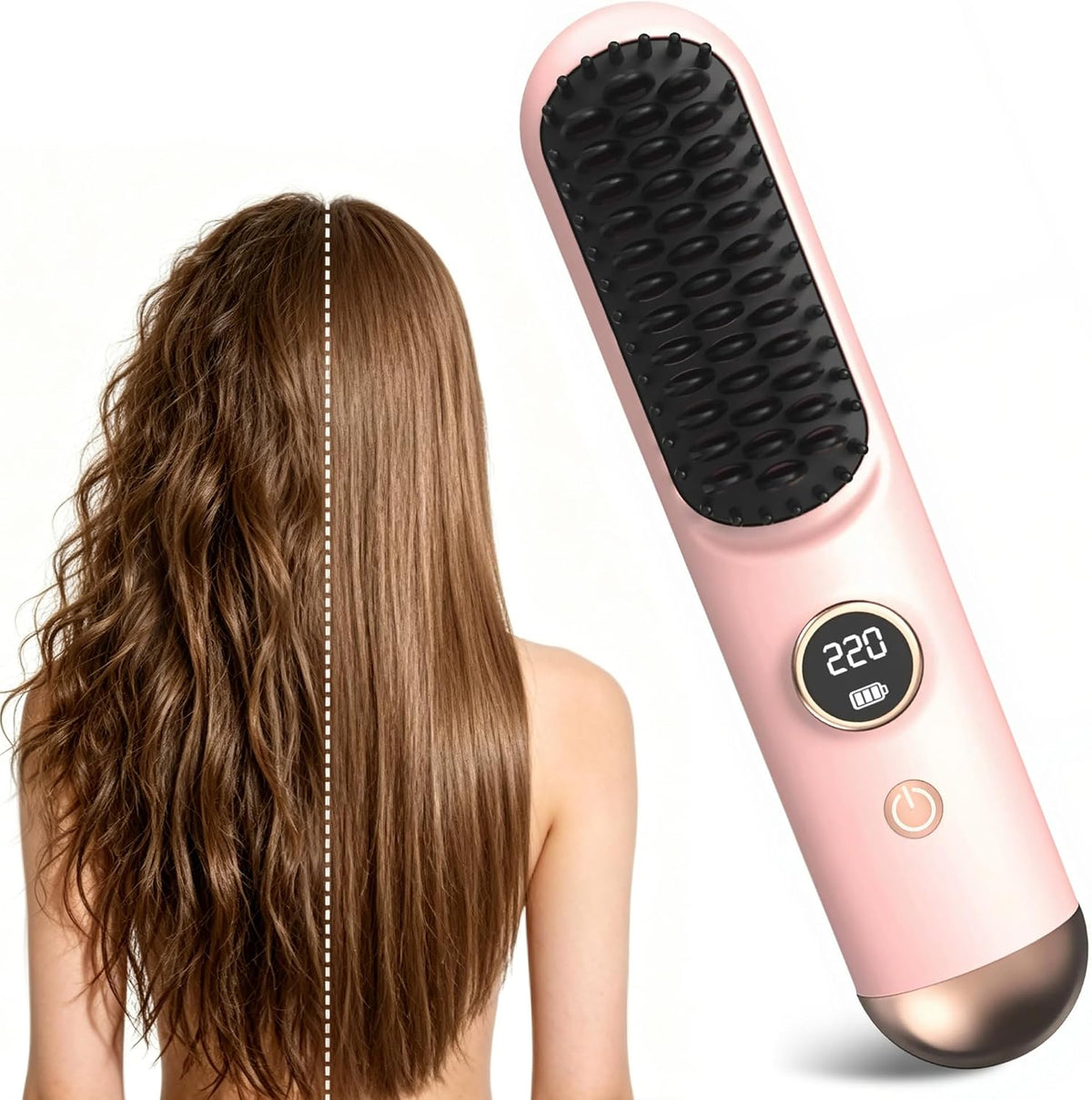 4-in1 Go Brush Pro,Portable Cordless Straightener Brush,9 Heat Settings