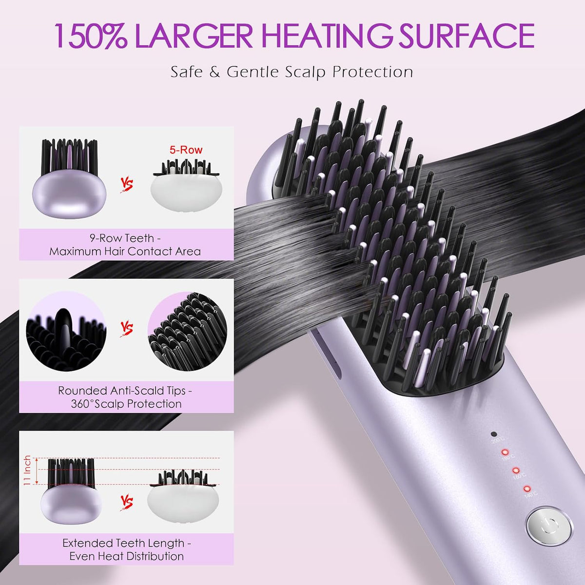 New Go Brush Pro 2026 Cordless Hair Straightener Brush, 280M Plasma, 1-Min MCH Fast Heat, 4000mAh 45-Min Runtime,TSA Mini& Travel,Auto Shut-Off,121 Teeth for Anti-Scald Frizz-Free Salon Smooth