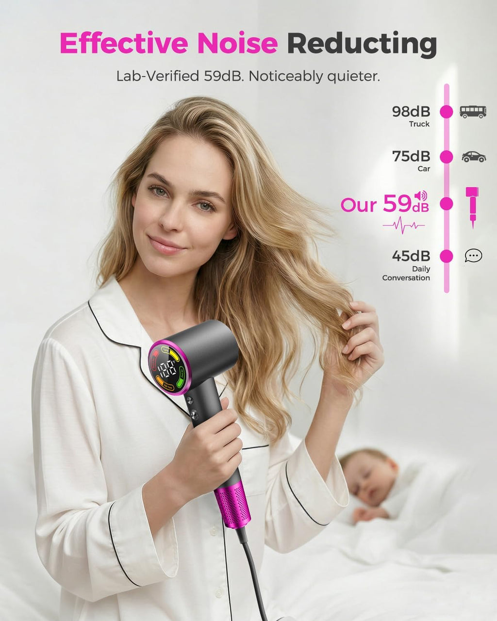 High-Speed Hair Dryer with Diffuser, Ionic Blow Dryer, Gray