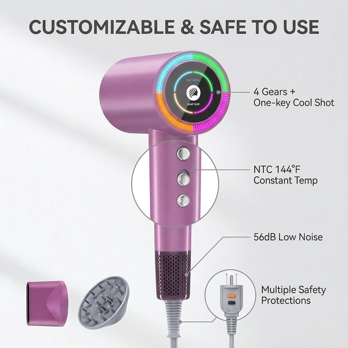 High-Speed Hair Dryer with LED Display: 110,000 RPM Ultra-Quiet 56dB