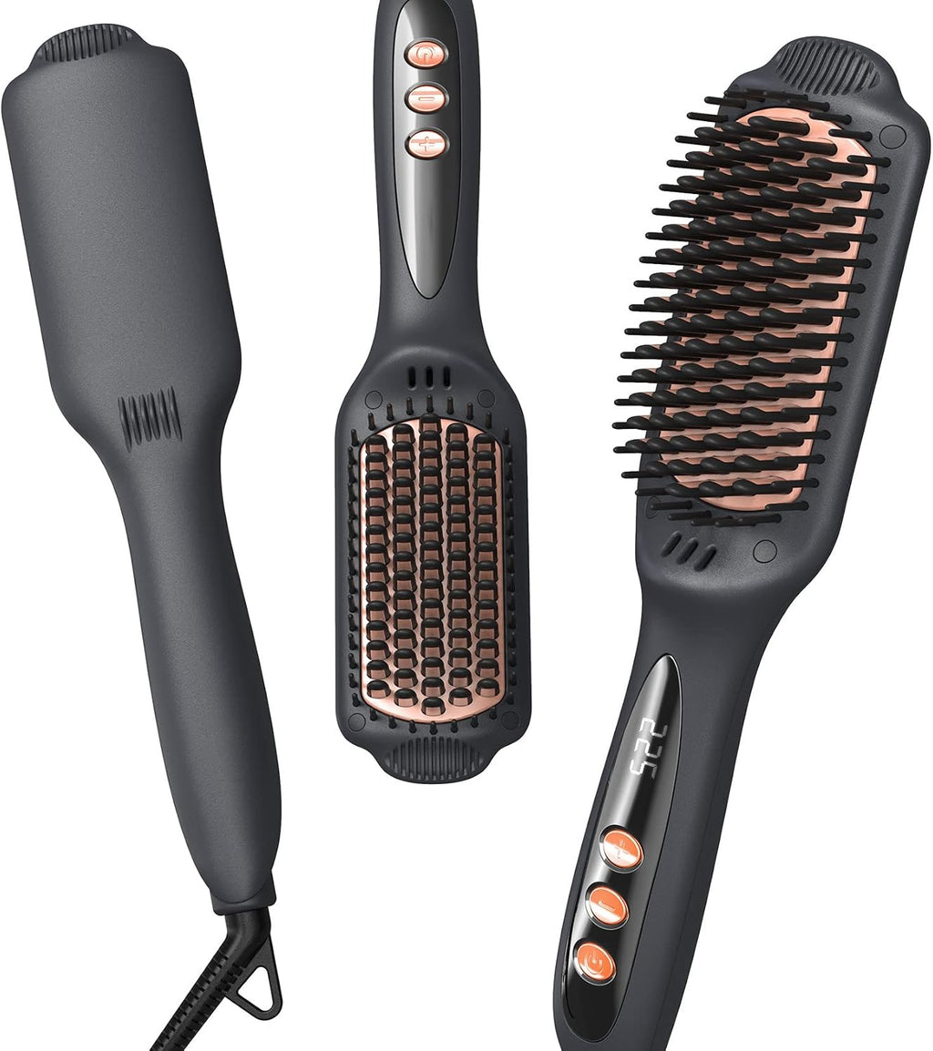 LANDOT Hair Straightener Brush for Women, Ionic Ceramic Heated Hot Brush