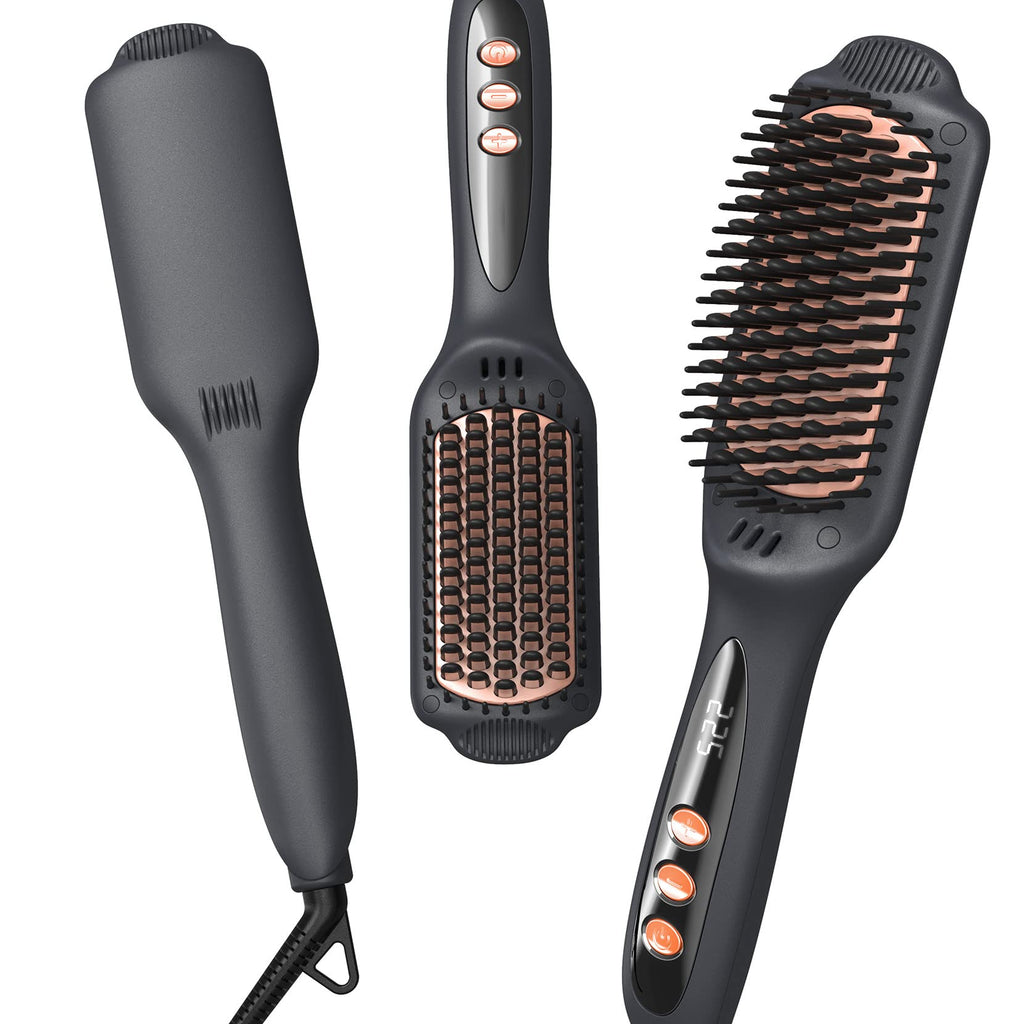 LANDOT Hair Straightener Brush for Women, Ionic Ceramic Heated Hot Brush