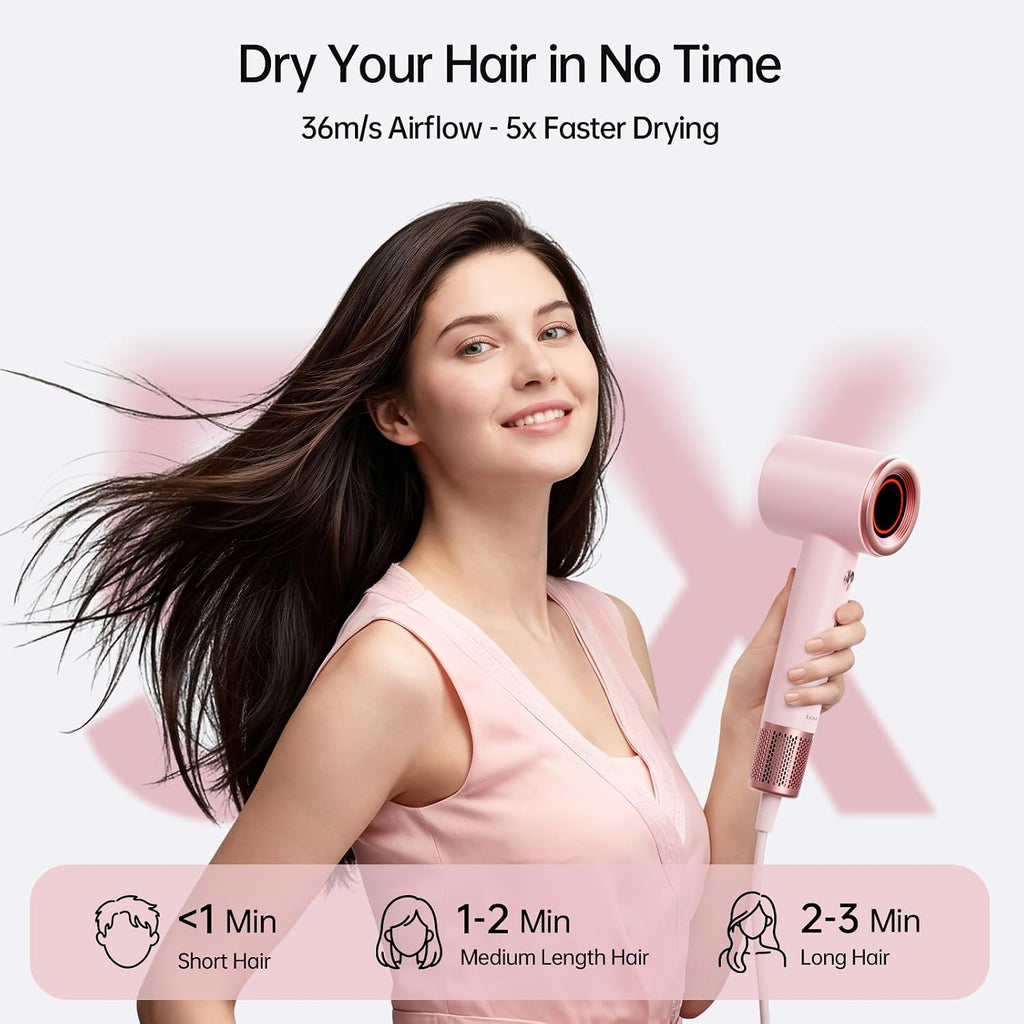 BOWEI High Speed Hair Dryer, 160,000 RPM, Ionic, Magnetic Wall Mount, Pink