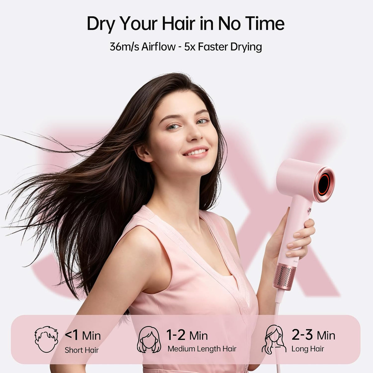 BOWEI High Speed Hair Dryer, 160,000 RPM, Ionic, Magnetic Wall Mount, Pink