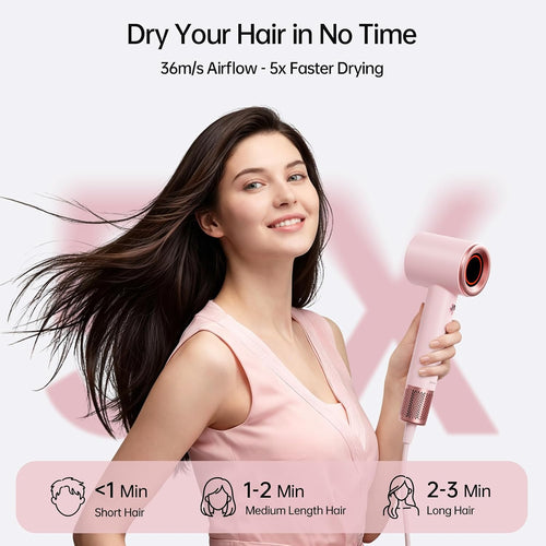 BOWEI High Speed Hair Dryer, 160,000 RPM, Ionic, Magnetic Wall Mount, Pink