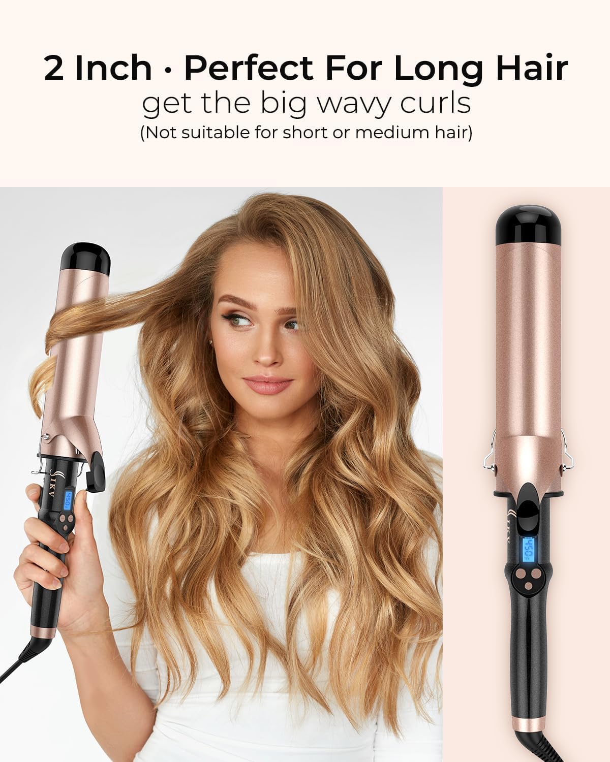 IKV 2 inch Curling Iron Extra Large,Long Barrel Curling Wand for Long Hair
