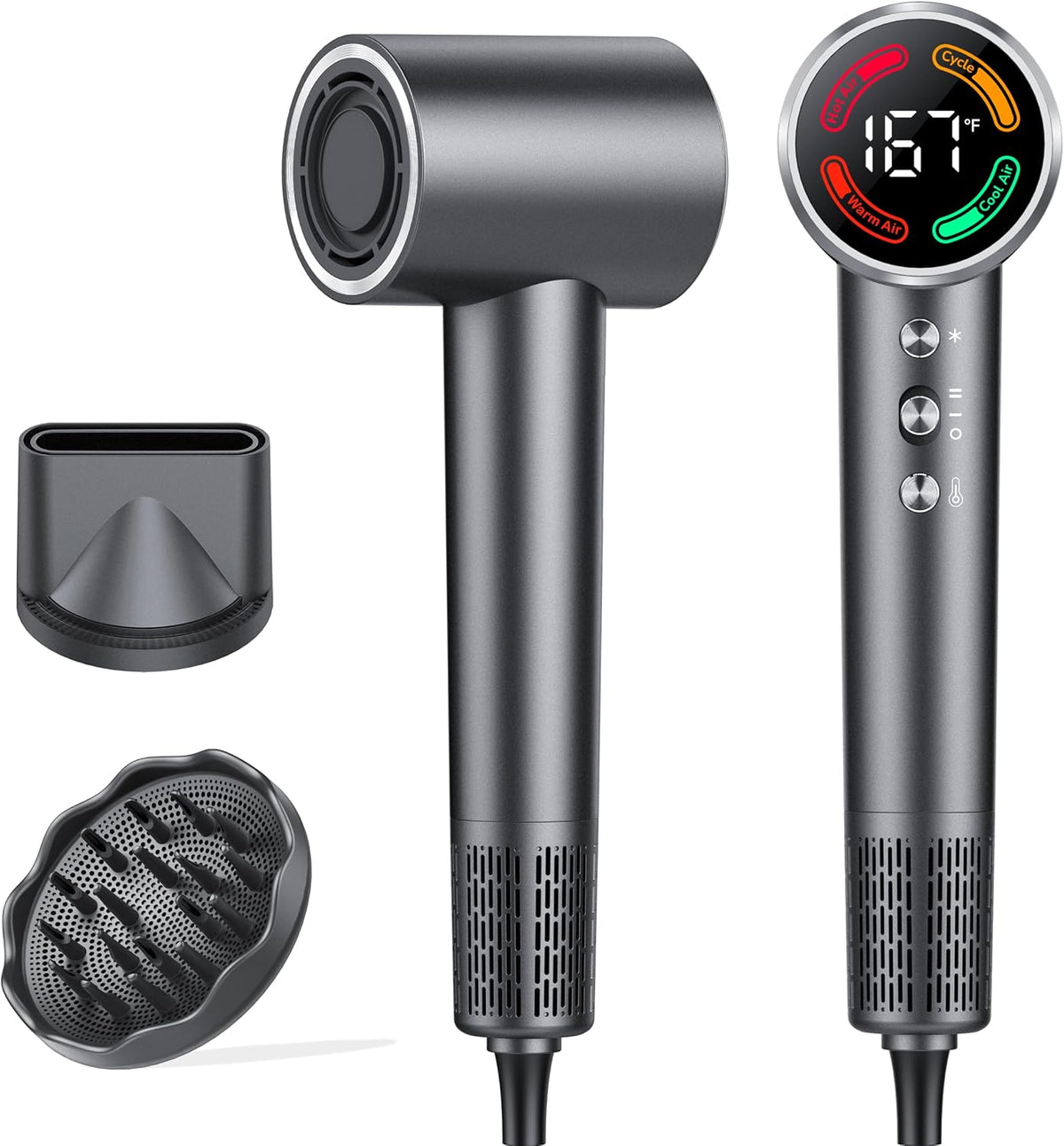 Hair Dryer, High-Speed Blow Dryer with Diffuser, 500M Ionic Negative Blow Dryer for Fast Drying, Low Noise & Smart Temperature Control & LED, for All Hair Types,for Home & Travel, Gifts