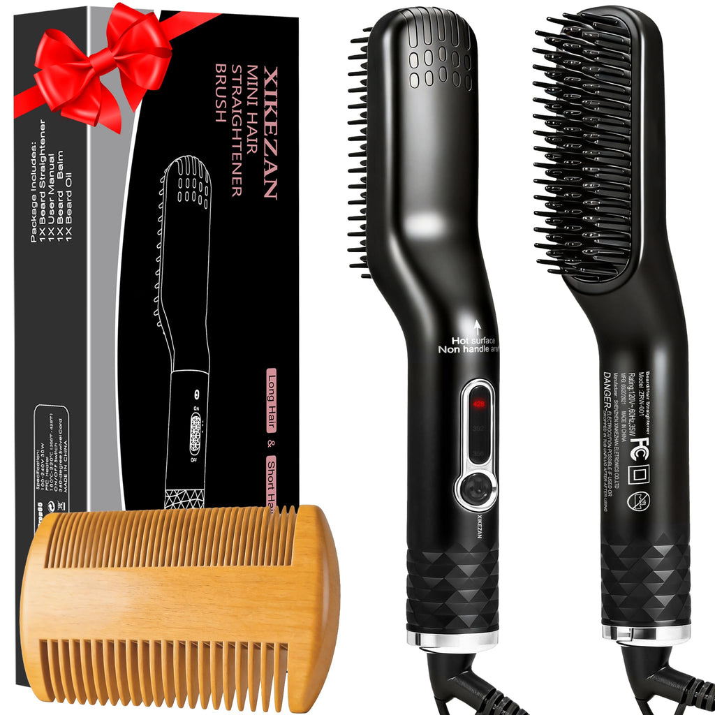 Beard Straightener for Men w/Beard Oil,Balm,Comb,E-Book for All Beard Type