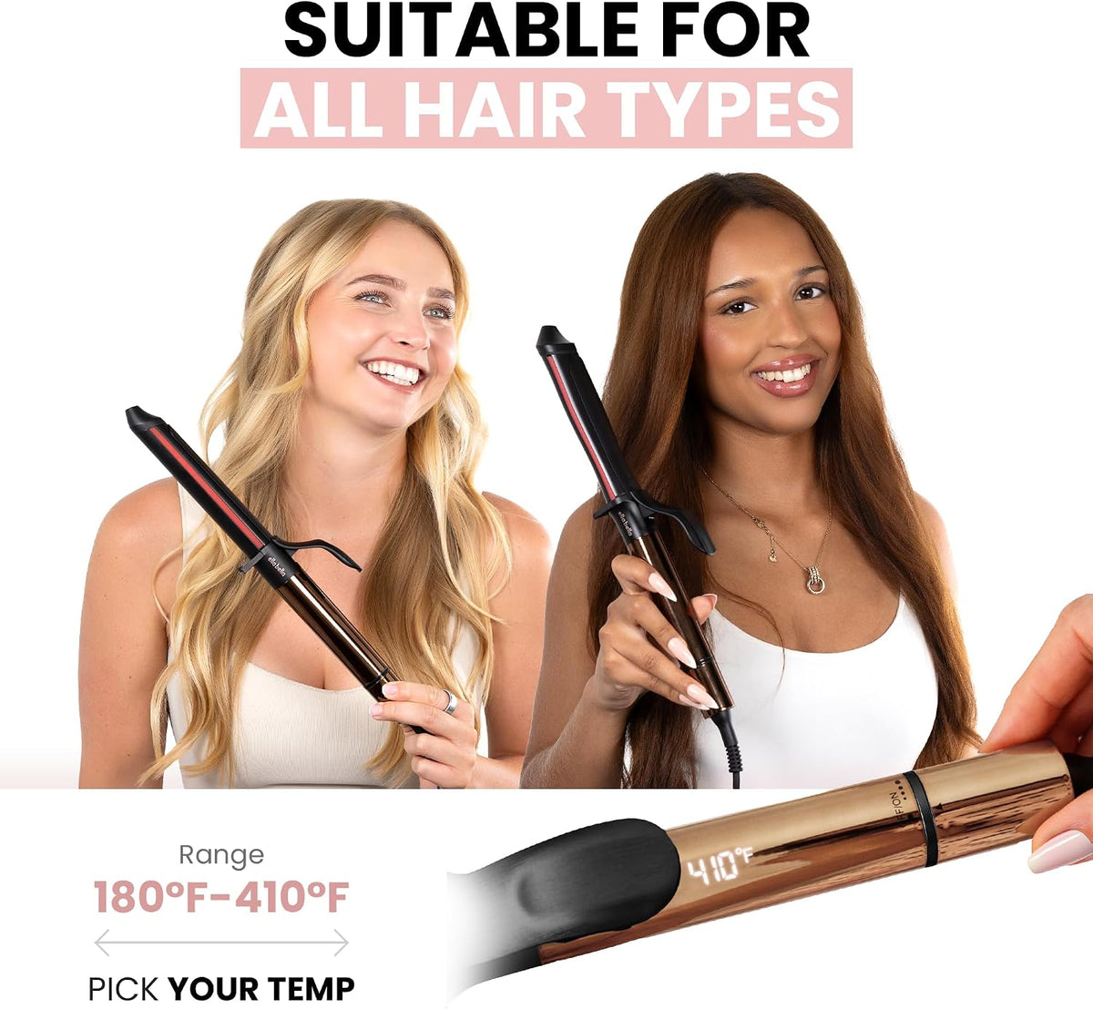ELLA BELLA® Curling Iron 1.25" Professional Ceramic Wand, All Hair Types