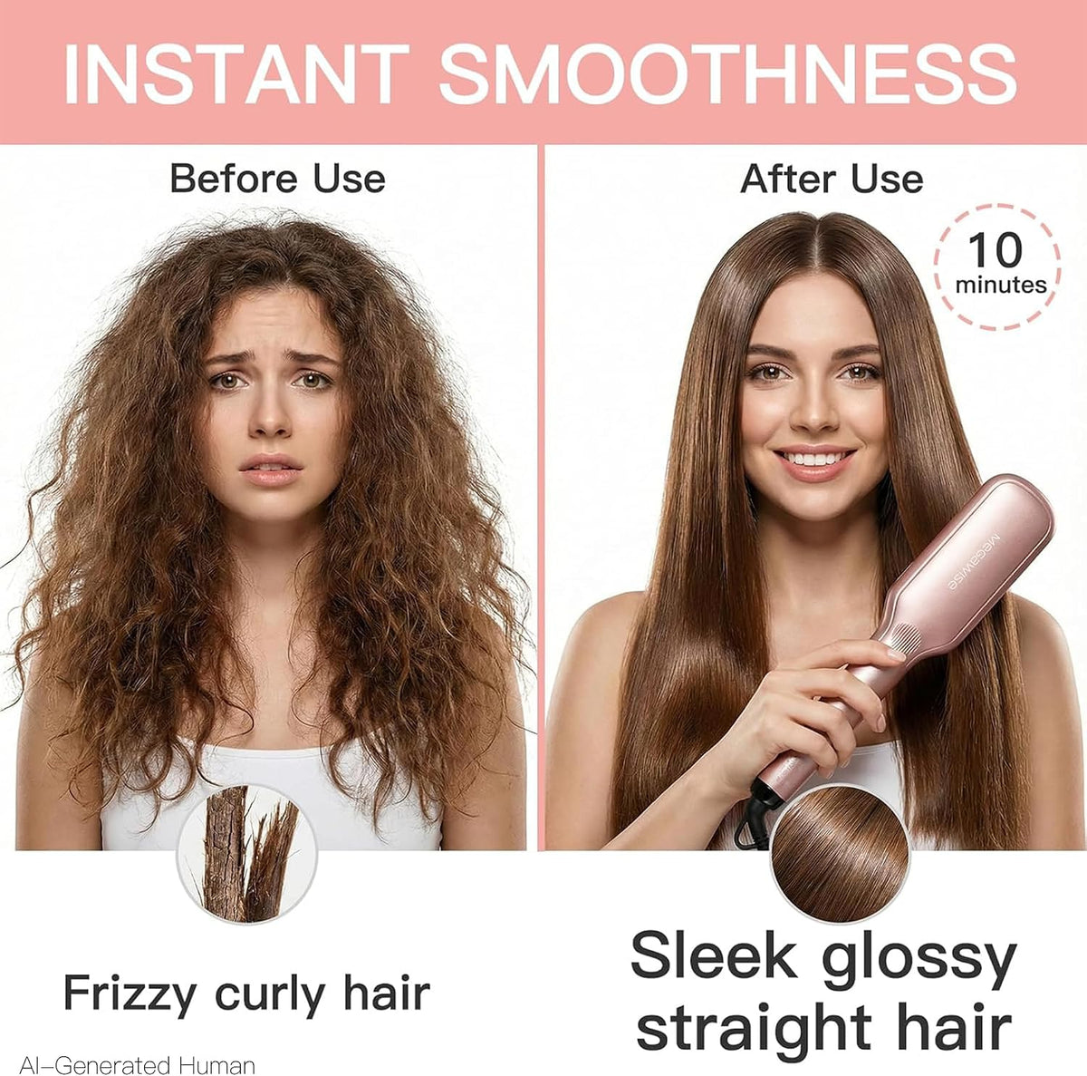 MEGAWISE Ionic Hair Straightener Brush for Thick Hair, 450°F, Dual Voltage