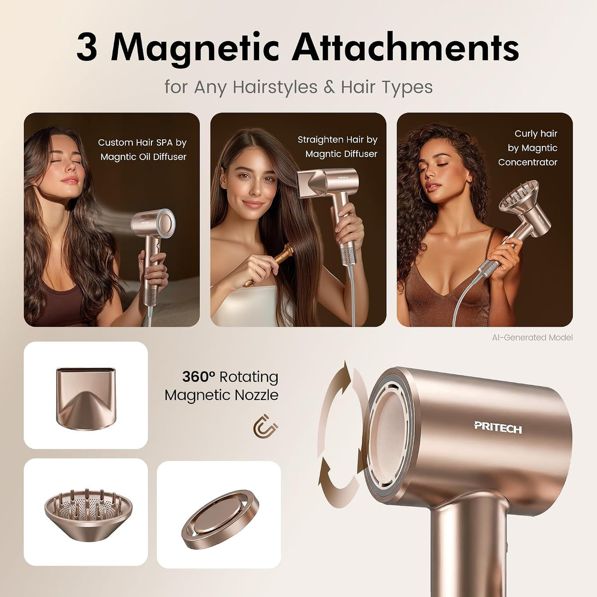 PRITECH High Speed Hair Dryer with Diffuser, Fast Drying Ionic Blow Dryer