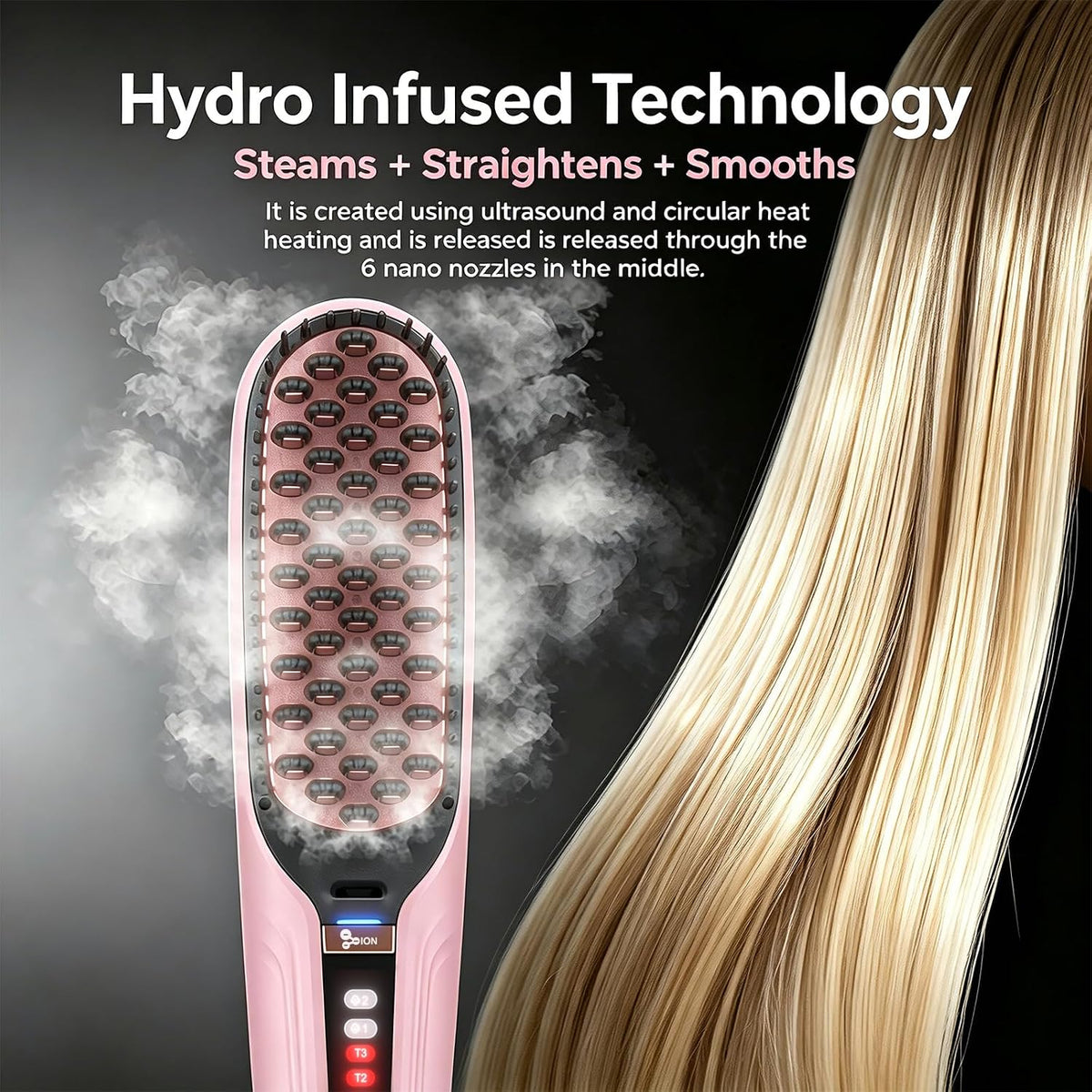 Ionic Steam Hair Straightener Brush for Black Women Hair & Curly Hair