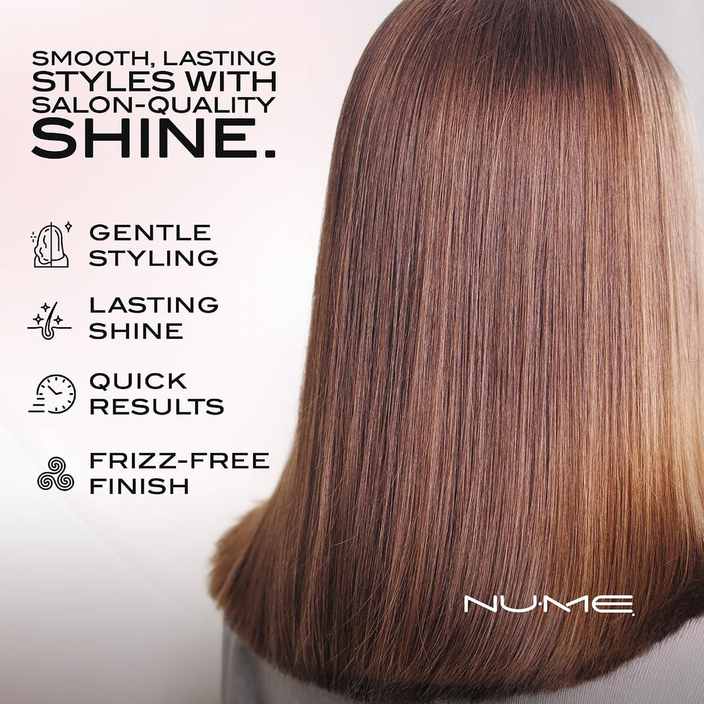 NuMe Ionic Straightening Brush with Tourmaline Ceramic Bristles & Edges - Negative Ion Conditioning Technology for Smooth, frizz Free and Healthy Hair- Dual Voltage