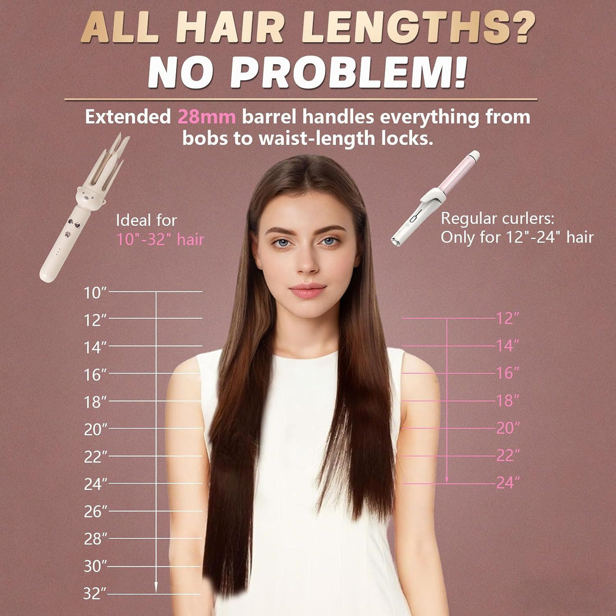 PretiHom Automatic Rotating Curling Iron & Wand, Hair Curler for Long Hair