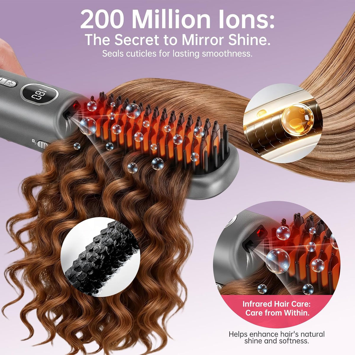 Hair Straightener Brush, Cordless Portable Straightening Brush with MCH Ceramic Heating, Ionic & Far Infrared Rechargeable Heated Comb, Travel Hair Straightener, Quick Styling for Smooth & Shiny Hair