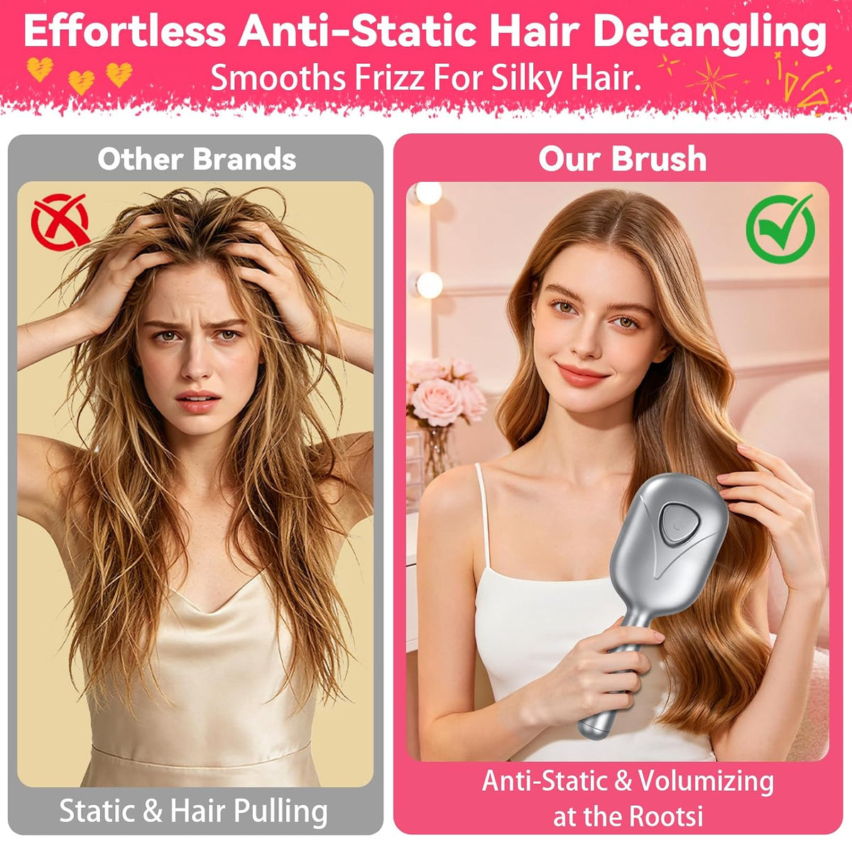 5-in-1 Electric Spray Air Cushion Massage Comb for Women Misting Hair Brush Anti-Tangle Hair Comb for Dry Frizzy Hair, Steam Mist Straightening Comb for Ladies Curly Hair Brush with Water Spray