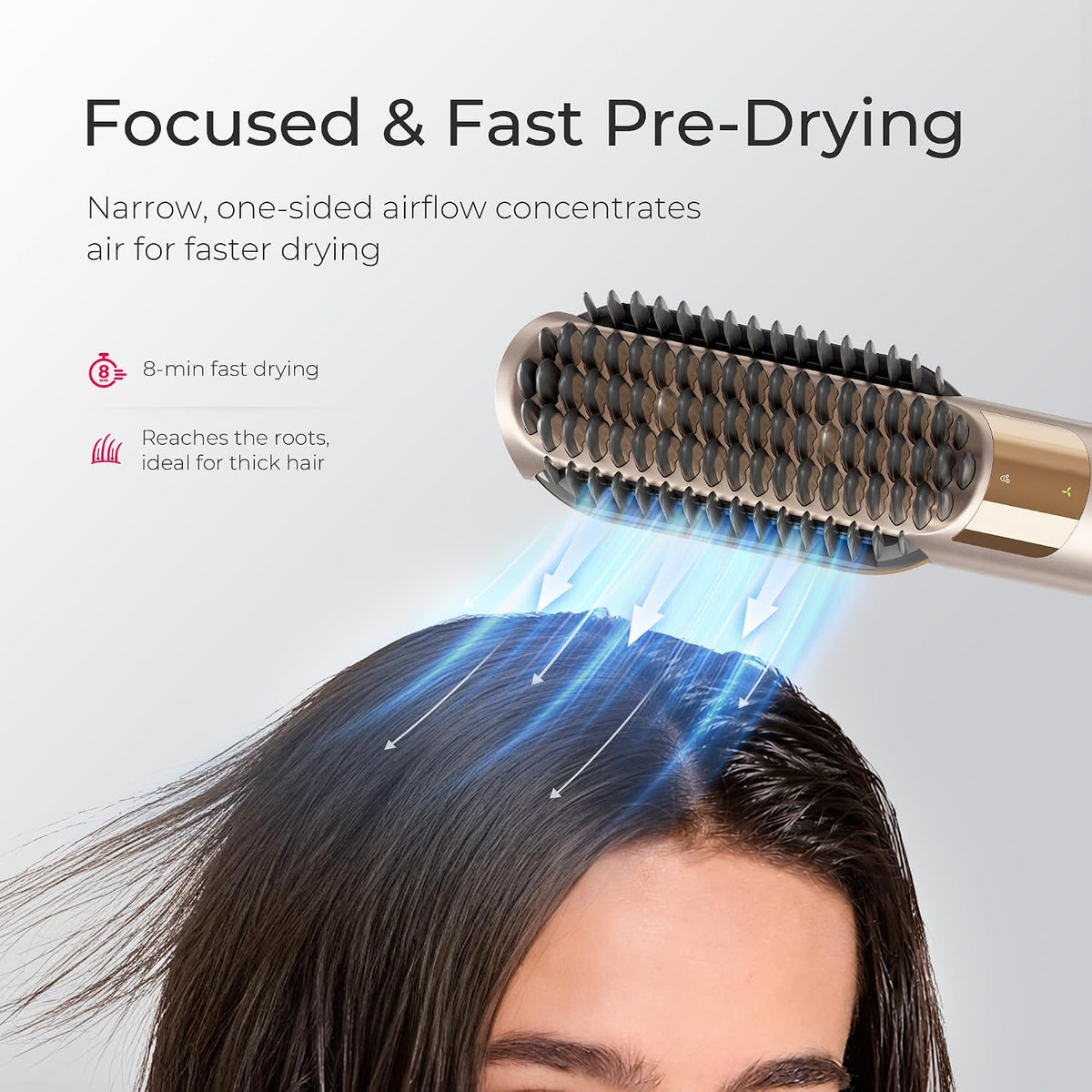 TYMO Hair Straightener Brush Blow Dryer 2-in-1, 2X Faster Wet to Dry Hair Straightener Hot Comb for Smooth Styling, Flowy Ionic Air Straightening Styler for Women, Add Shine & Less Heat Damage, Gold