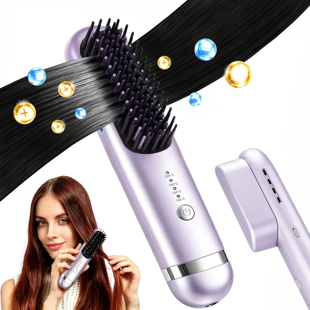 New Go Brush Pro 2026 Cordless Hair Straightener Brush, 280M Plasma, 1-Min MCH Fast Heat, 4000mAh 45-Min Runtime,TSA Mini& Travel,Auto Shut-Off,121 Teeth for Anti-Scald Frizz-Free Salon Smooth