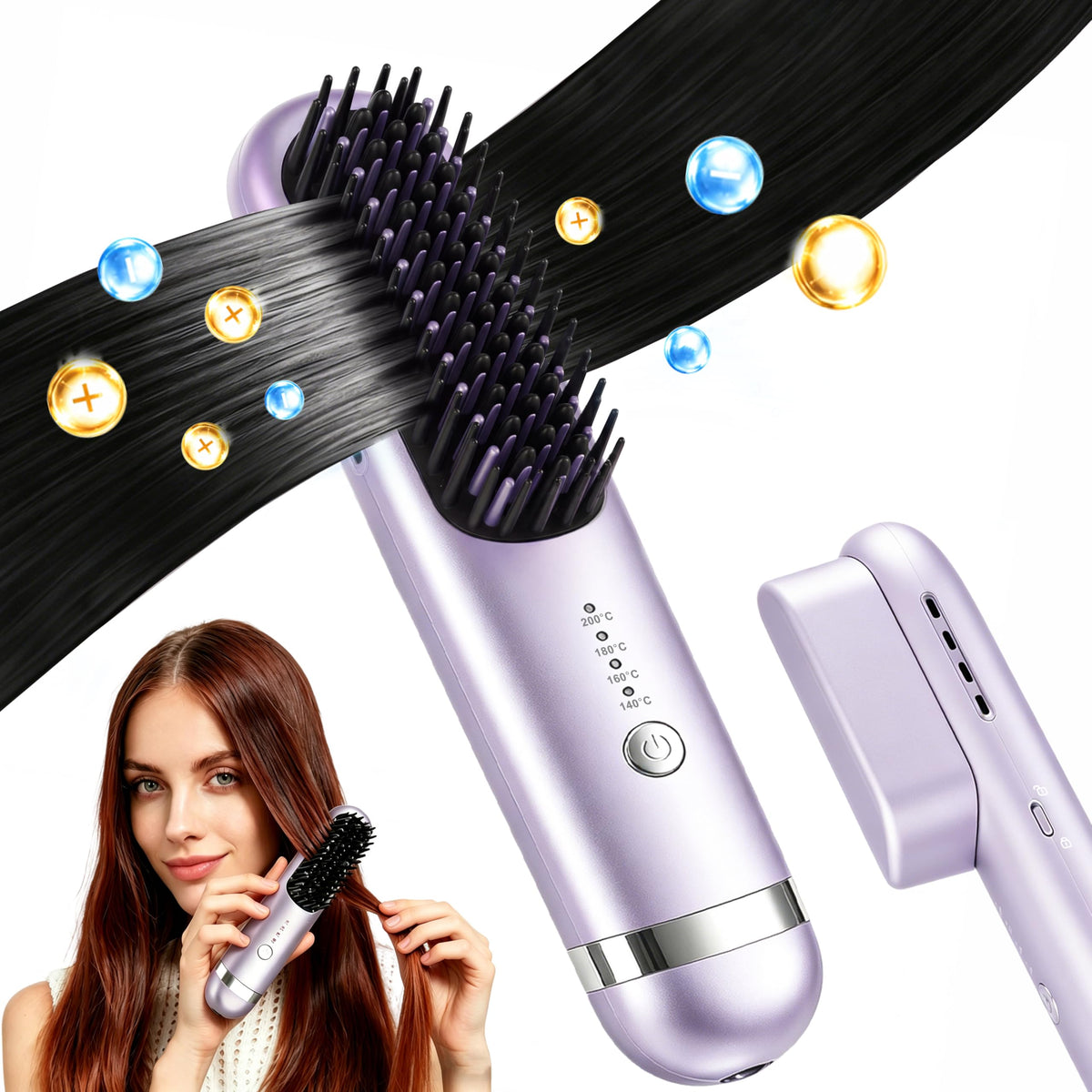 New Go Brush Pro 2026 Cordless Hair Straightener Brush, 280M Plasma, 1-Min MCH Fast Heat, 4000mAh 45-Min Runtime,TSA Mini& Travel,Auto Shut-Off,121 Teeth for Anti-Scald Frizz-Free Salon Smooth