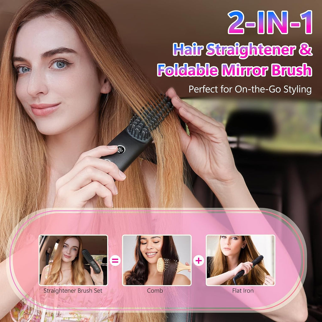 STUDLLY LCD Screen Cordless Hair Straightener & Curler 2 in 1, Black