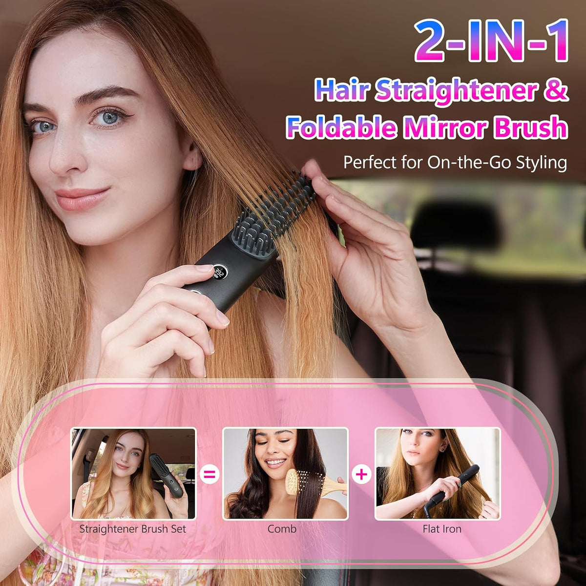 STUDLLY LCD Screen Cordless Hair Straightener & Curler 2 in 1, Black