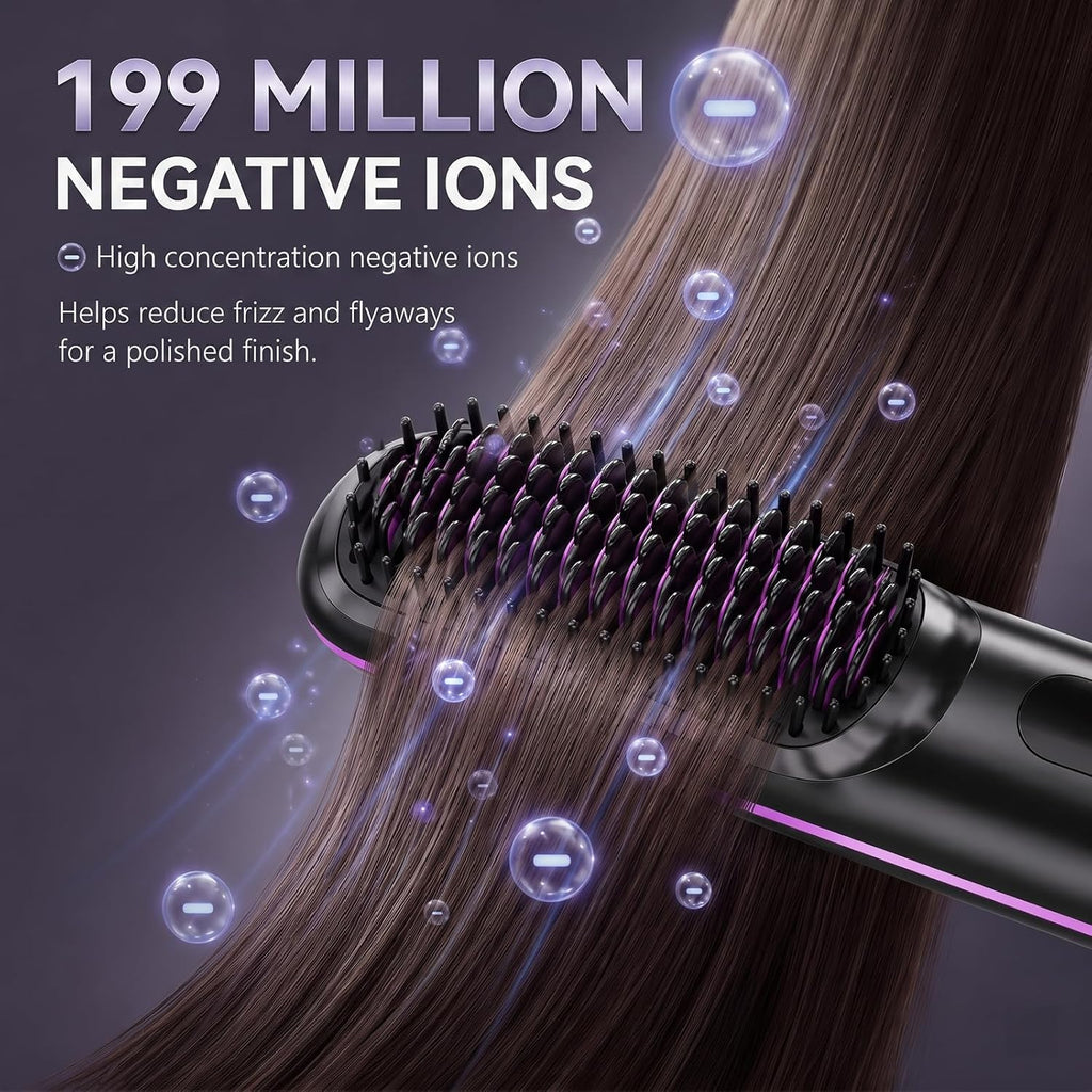 Go Brush Pro Cordless Hair Straightener Brush, Portable Wireless Straightening Comb with 3 Temp Settings (320°F-375°F), USB Rechargeable, Ceramic Heating Anti-Scald Hot Brush for Trave
