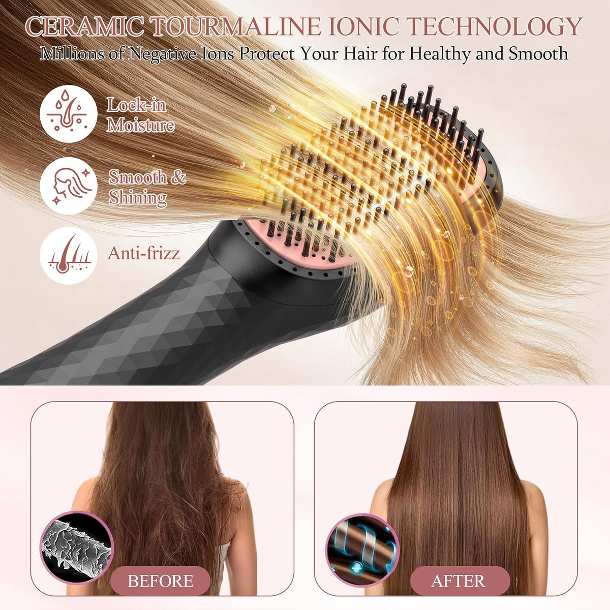 Hair Dryer Brush Blow Dryer Brush Straightener, 4-in-1 Professional 1200W Ionic Hot Air Brush Styler with Ceramic & Tourmaline Technology, One Step Hair Dryer & Styler Volumizer for All Hair Types