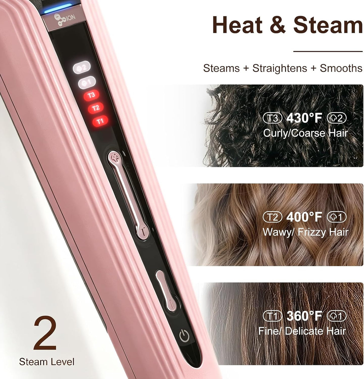 Ionic Steam Hair Straightener Brush for Black Women Hair & Curly Hair