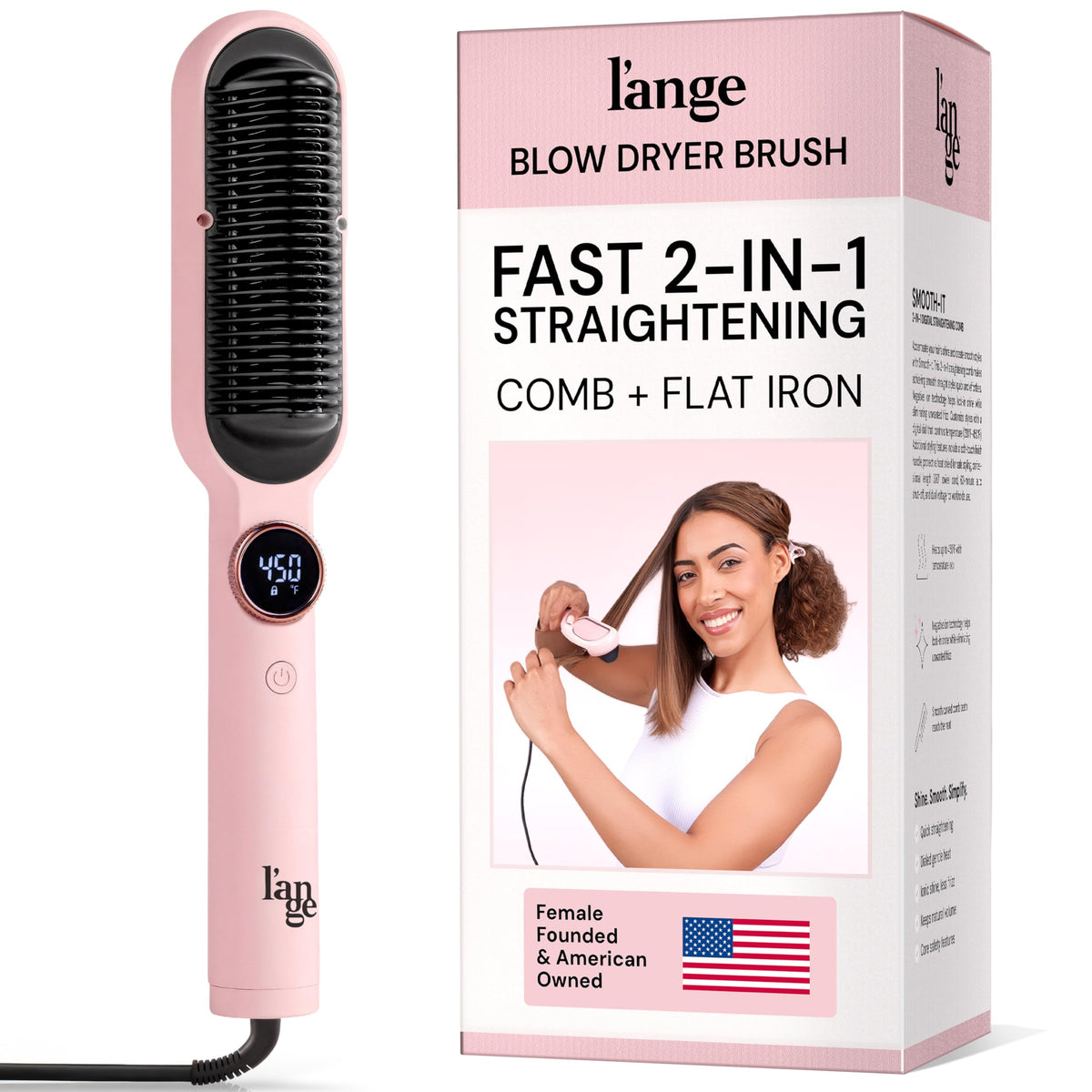 L'ANGE HAIR Smooth It 2-in-1 Hair Straightener Brush, Black