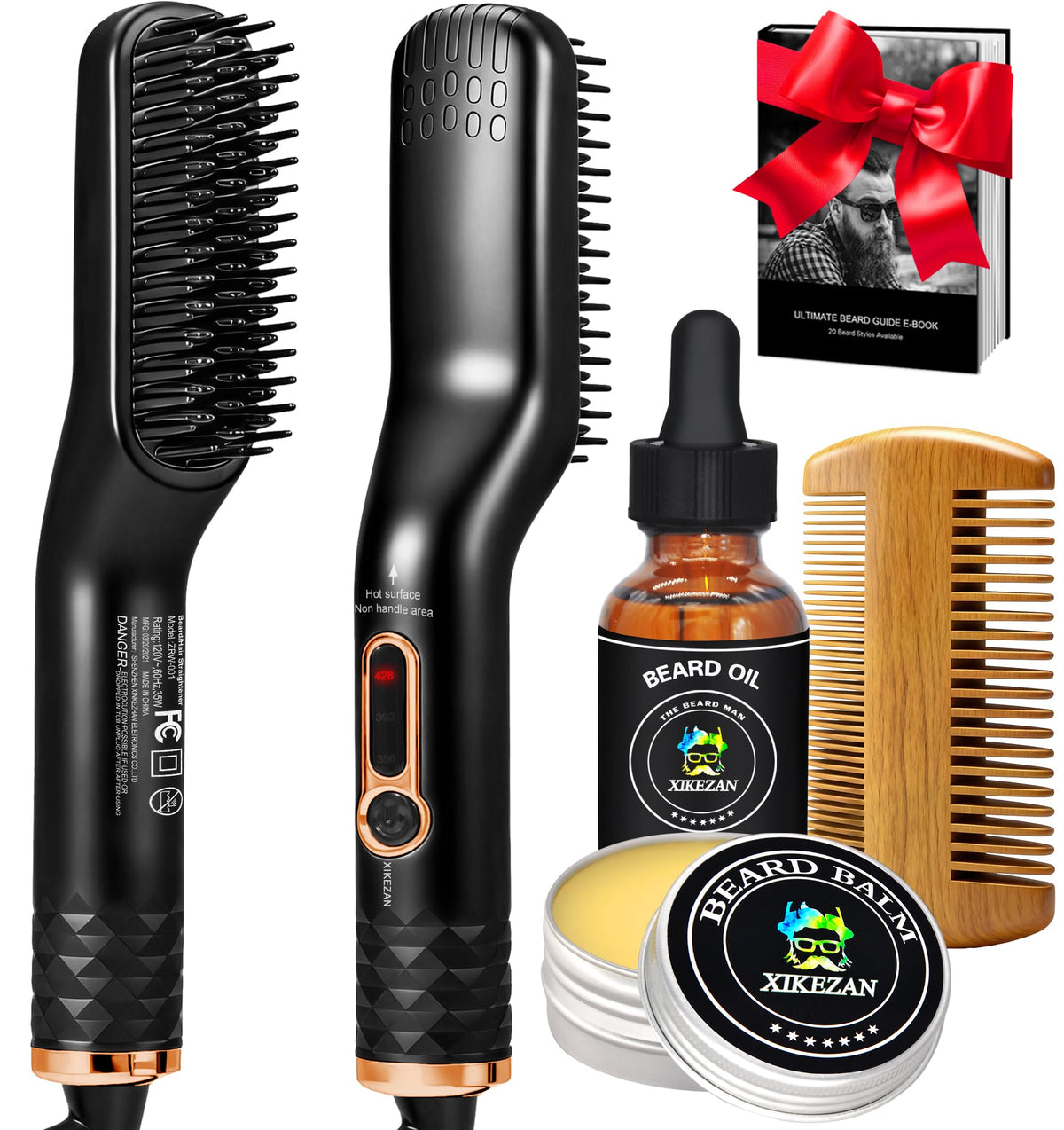 Beard Straightener for Men w/Beard Oil,Balm,Comb,E-Book for All Beard Type